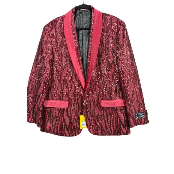 Insomnia Blazer Jacket Mens Medium Wine Red Sequin Shawl Collar Party Prom M205 - Picture 1 of 9